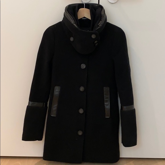 MACKAGE Wool Peacoat XXS, black with leather trim - Picture 2 of 10